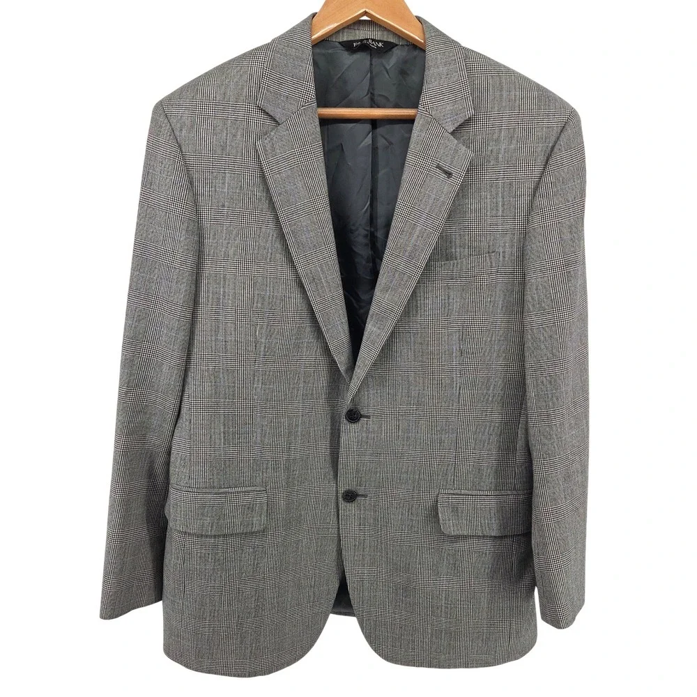 Jos A Bank Signature Collection Mens 42R Grey Glen Check Wool Blazer Suit Jacket